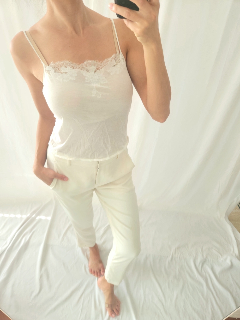 Gucci Cream Lace-Trim Silk Camisole